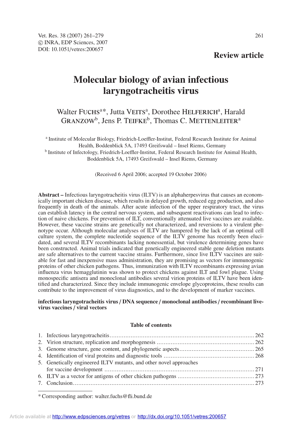 Molecular Biology of Avian Infectious Laryngotracheitis Virus
