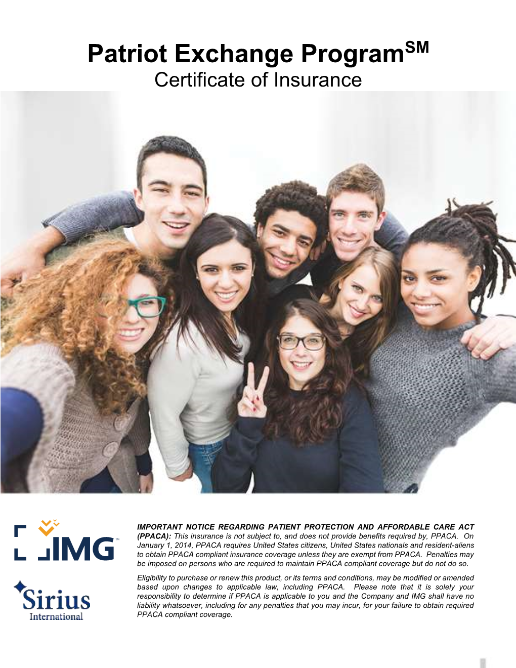Patriot Exchange Program Certificate of Insurance