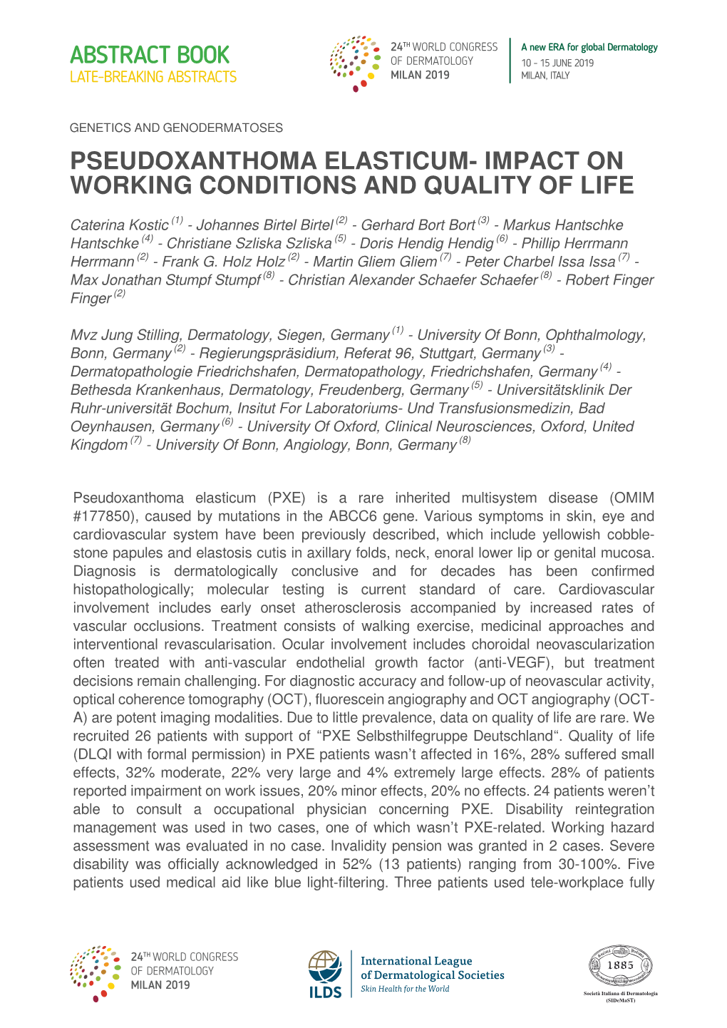 Pseudoxanthoma Elasticum- Impact on Working Conditions and Quality of Life