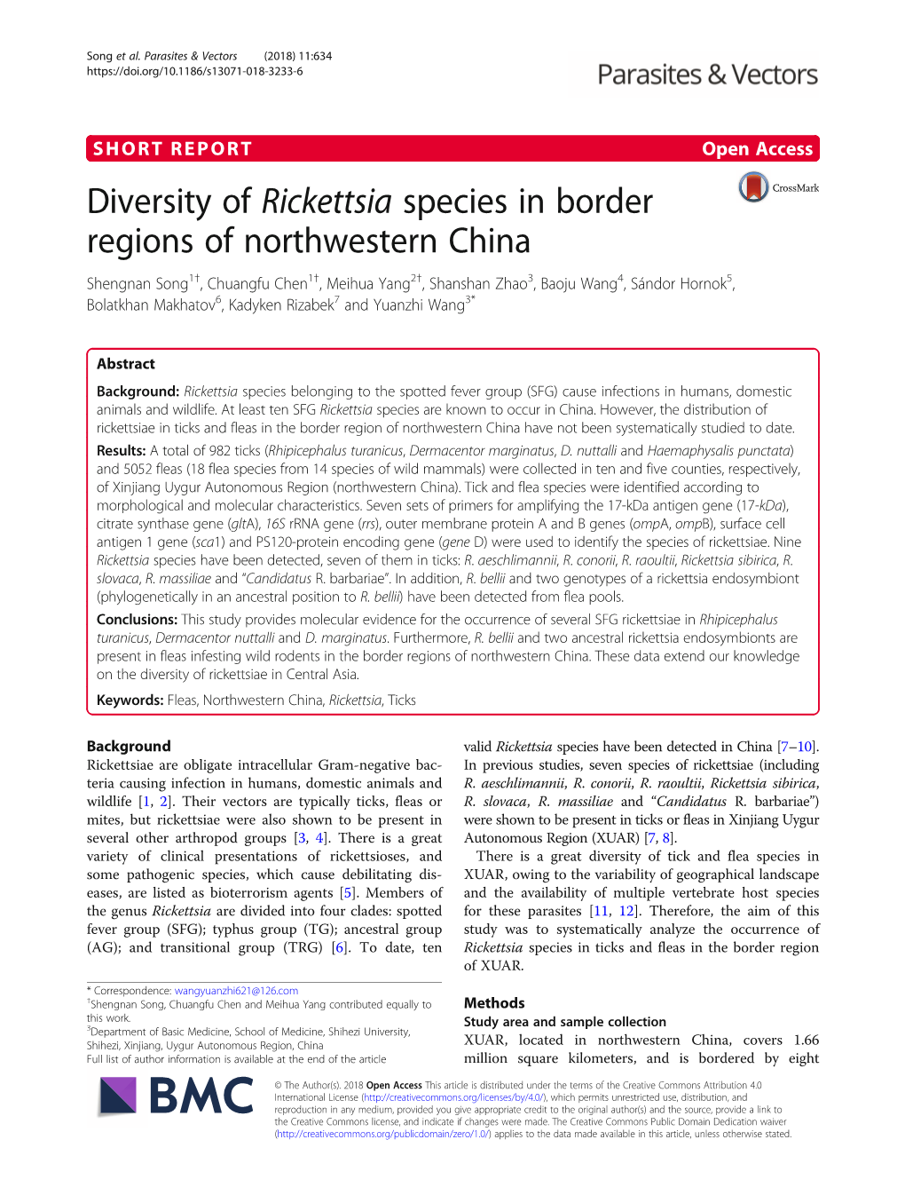 Diversity of Rickettsia Species in Border Regions of Northwestern China