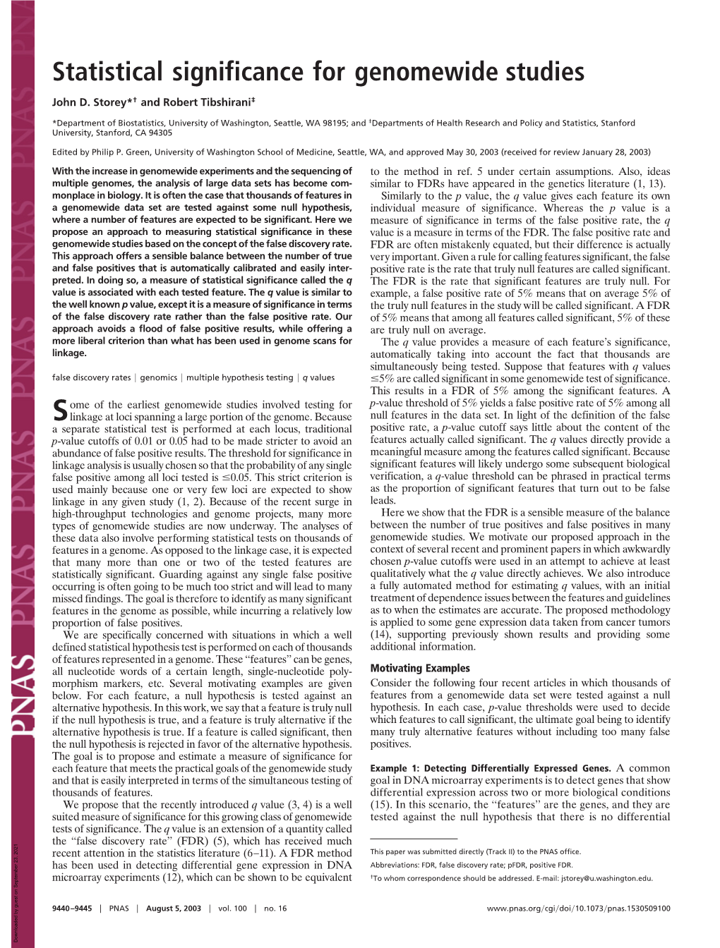 Statistical Significance for Genomewide Studies