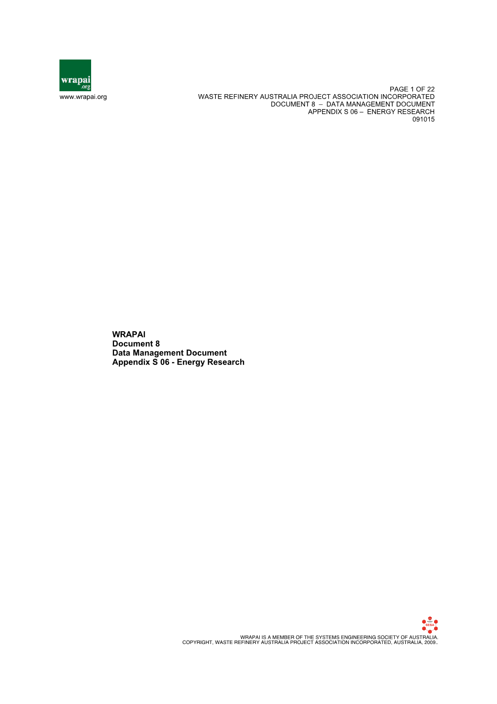 WRAPAI Document 8 Data Management Document Appendix S 06 - Energy Research