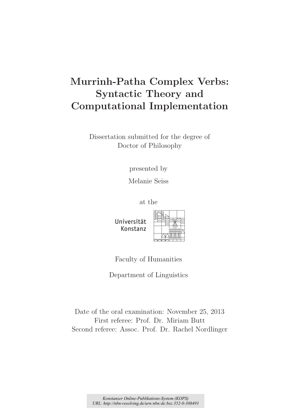 Murrinh-Patha Complex Verbs : Syntactic Theory and Computational