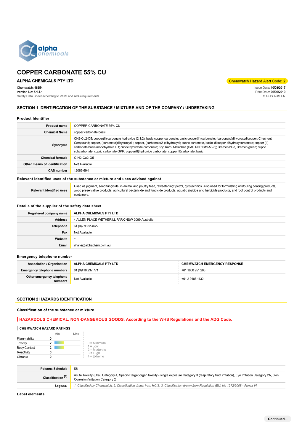 Copper Carbonate 55% Cu