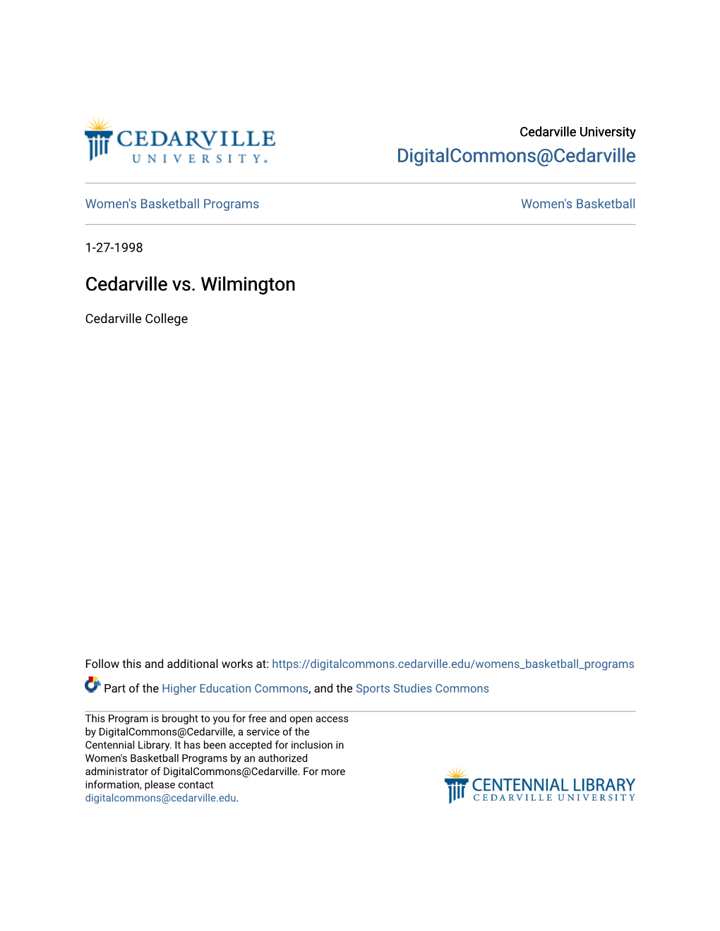 Cedarville Vs. Wilmington