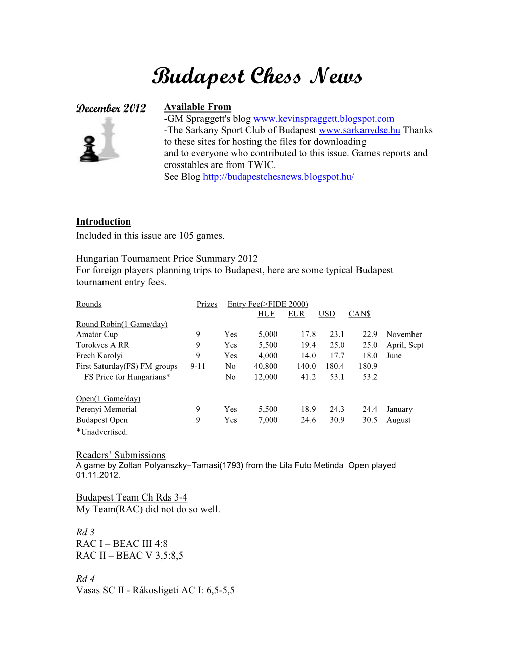 Budapest Chess News