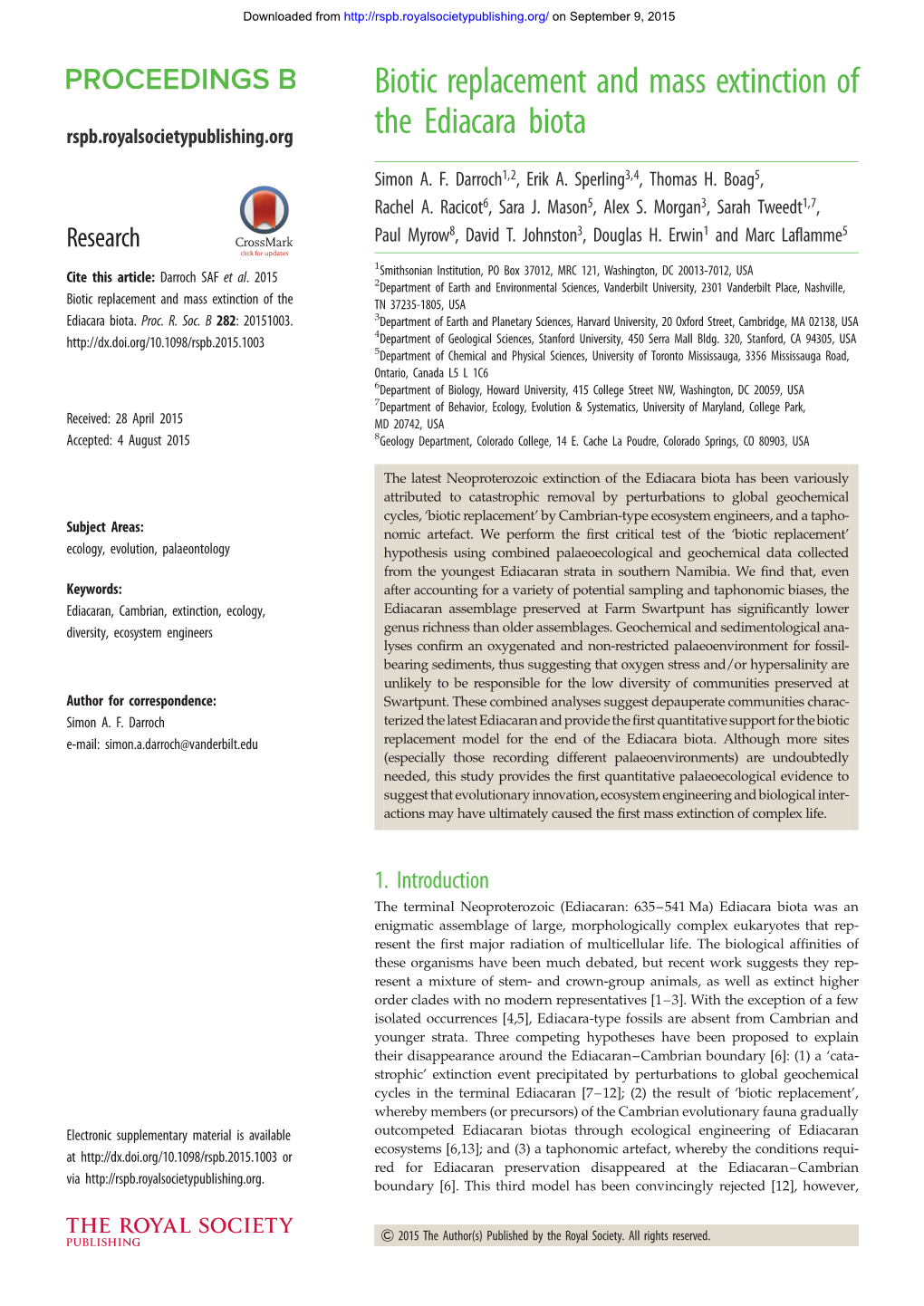 Biotic Replacement and Mass Extinction of the Ediacara Biota