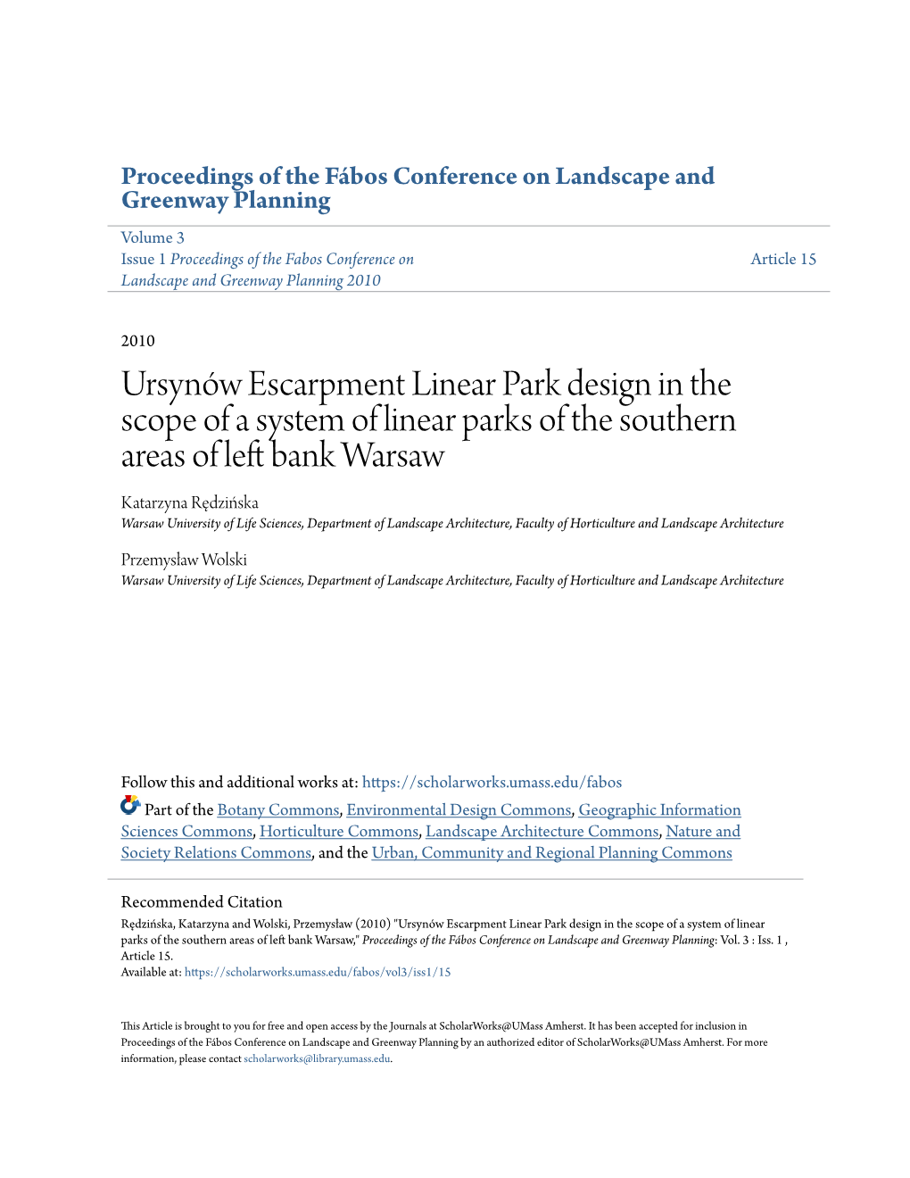 Ursynów Escarpment Linear Park Design in the Scope of a System Of