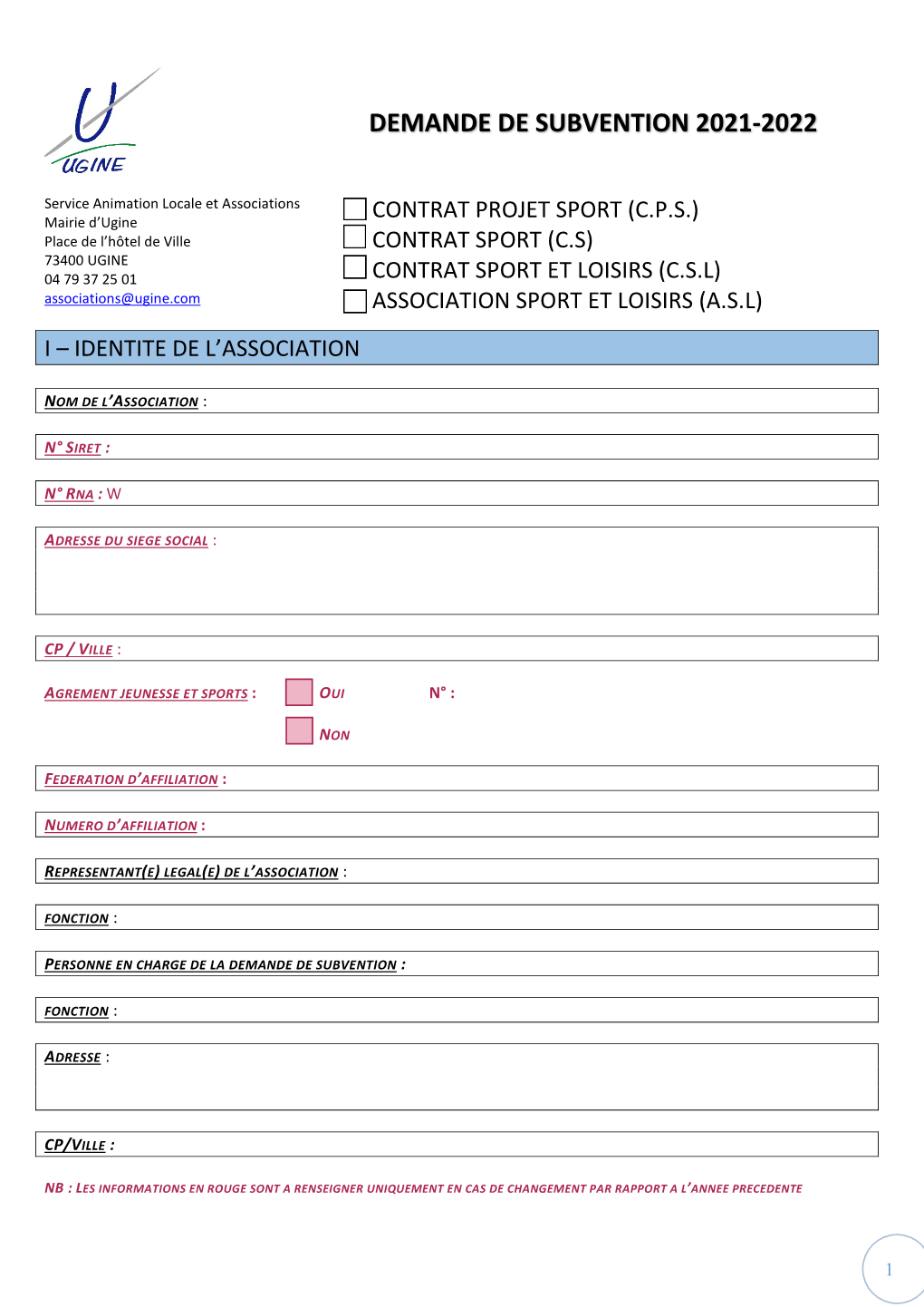 Demande De Subvention 2021-2022