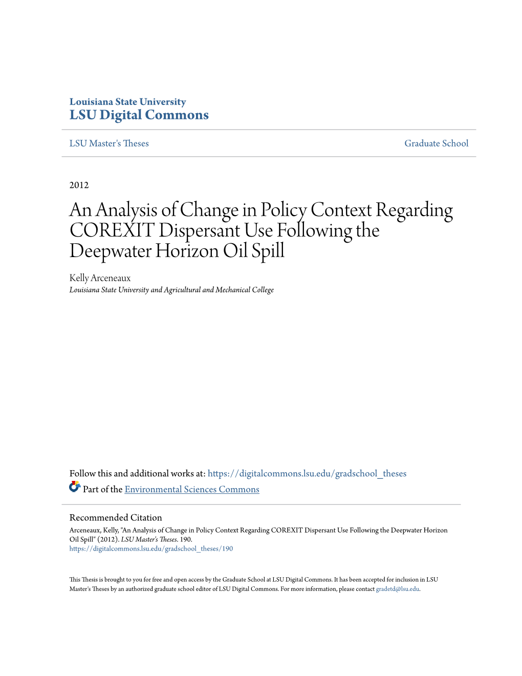 An Analysis of Change in Policy Context Regarding COREXIT