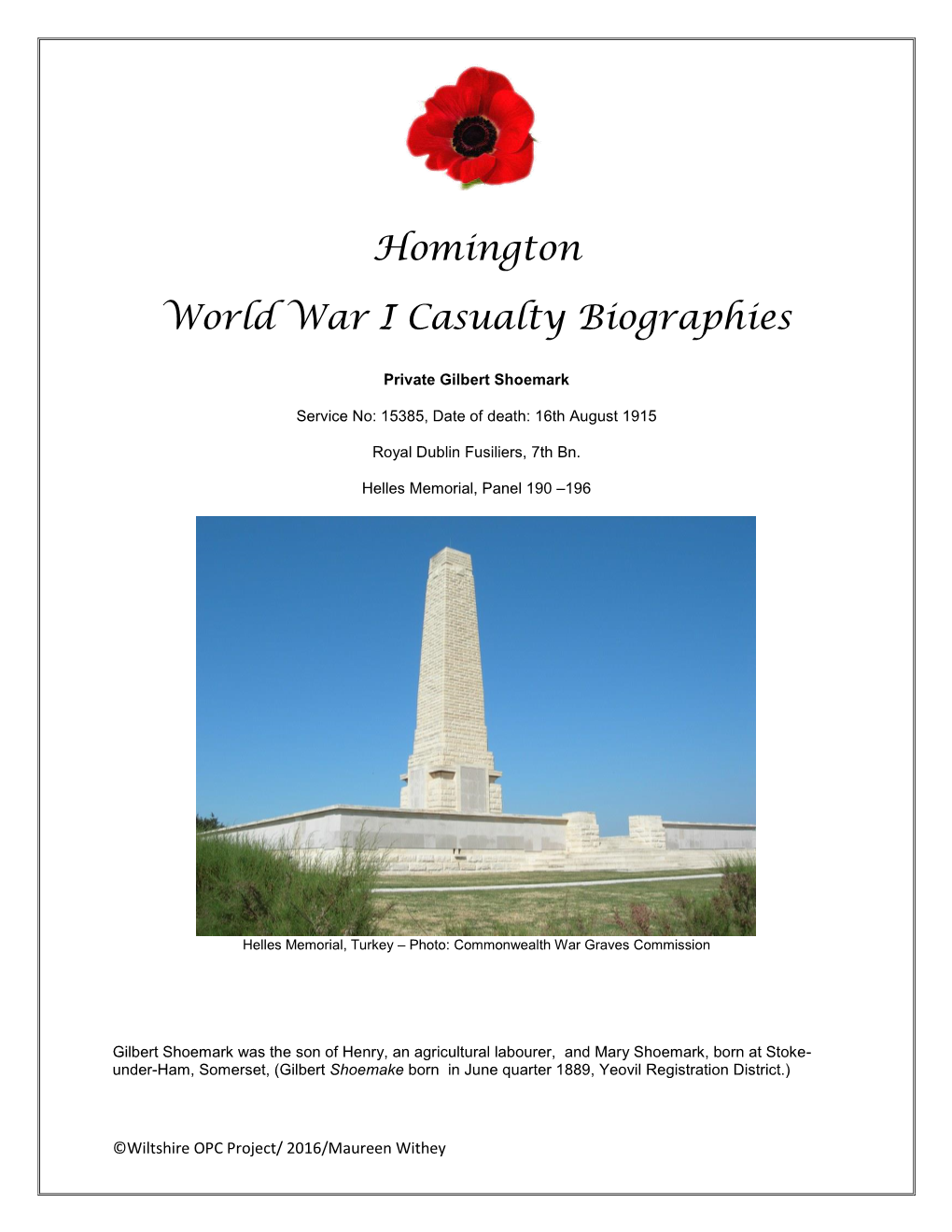 Homington World War I Casualty Biographies