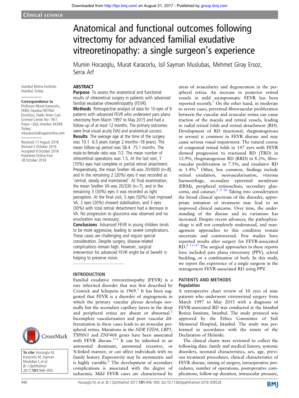 Anatomical and Functional Outcomes Following Vitrectomy for Advanced