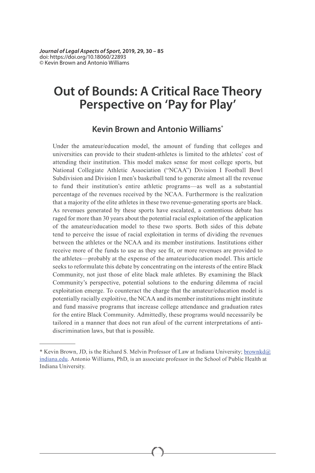 Out of Bounds: a Critical Race Theory Perspective on 'Pay for Play'