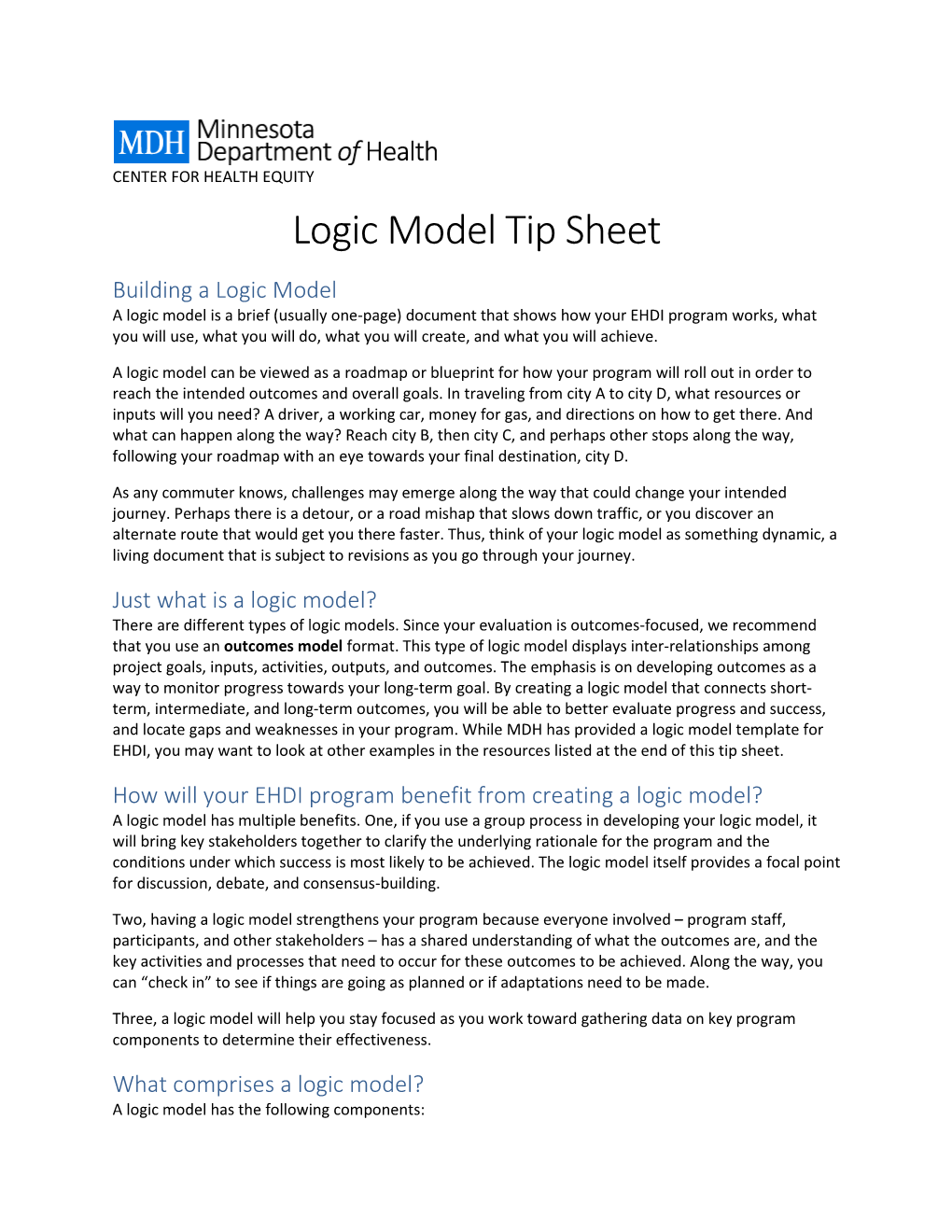 Logic Model Tip Sheet