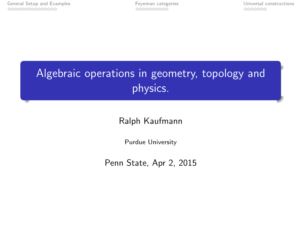 Algebraic Operations in Geometry, Topology and Physics (Penn State