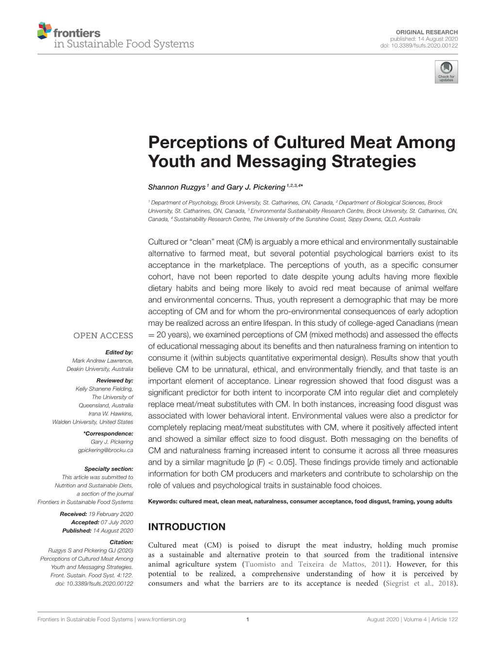 Perceptions of Cultured Meat Among Youth and Messaging Strategies