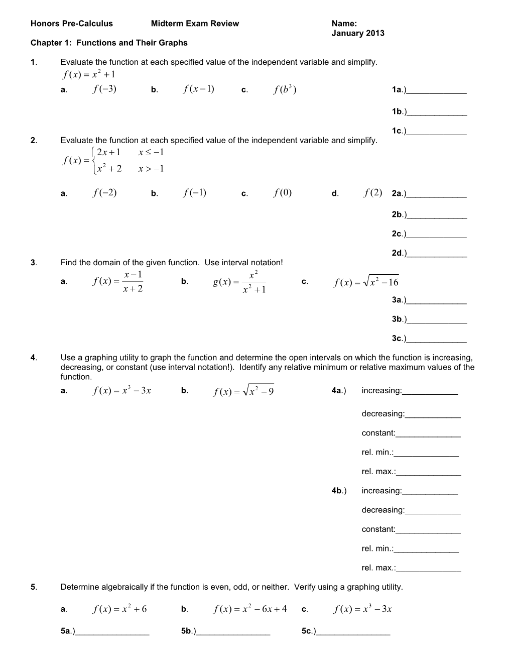 Honors/Accelerated Precalc-Midterm Exam Review