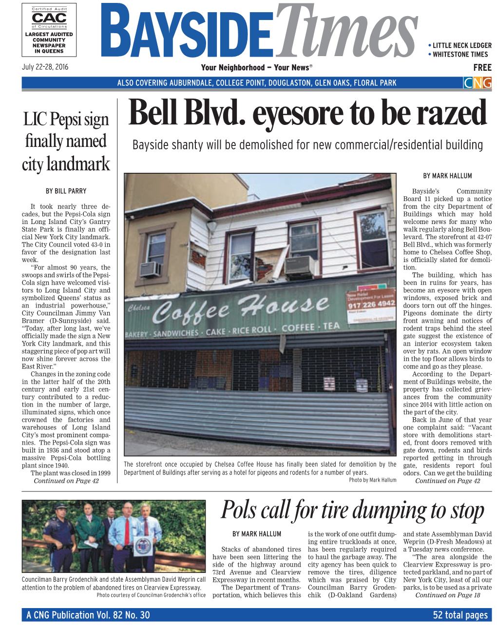 Bell Blvd. Eyesore to Be Razed ﬁ Nally Named Bayside Shanty Will Be Demolished for New Commercial/Residential Building City Landmark by MARK HALLUM