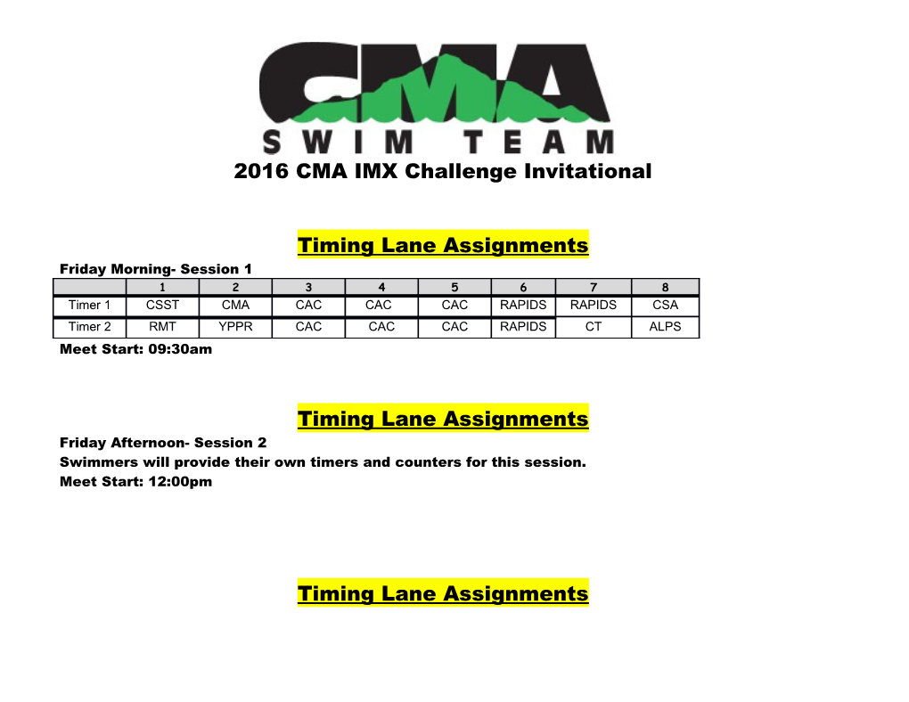 Timer Lane Assignments