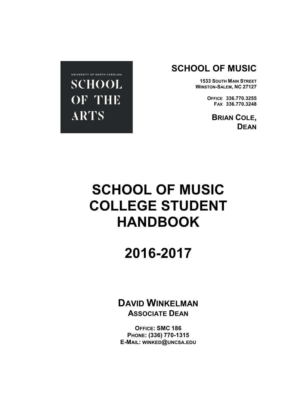 School of Music College Student Handbook 2016-2017