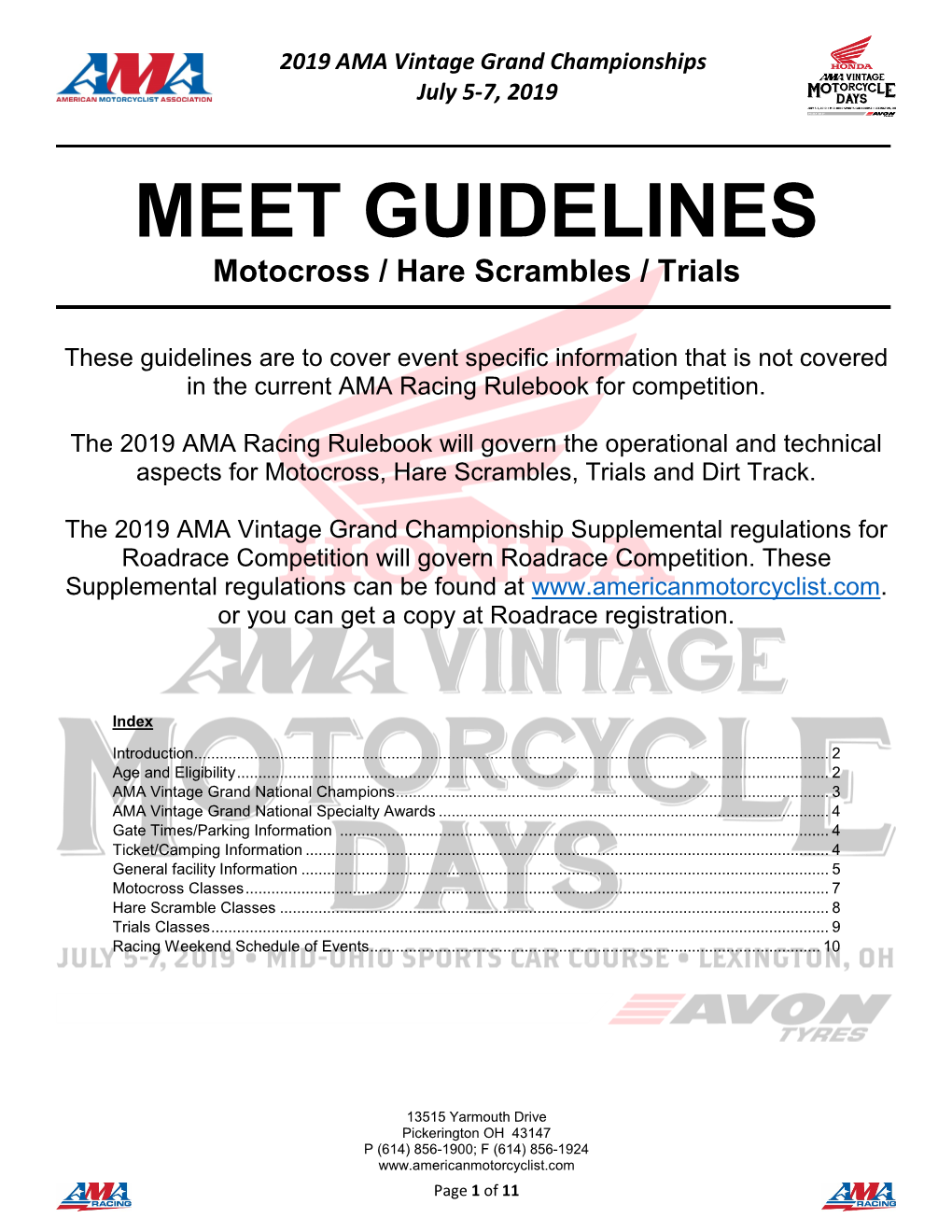 MEET GUIDELINES Motocross / Hare Scrambles / Trials