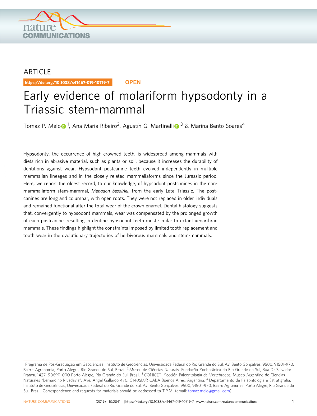 Early Evidence of Molariform Hypsodonty in a Triassic Stem-Mammal