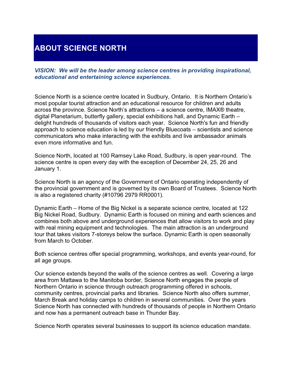 About Science North