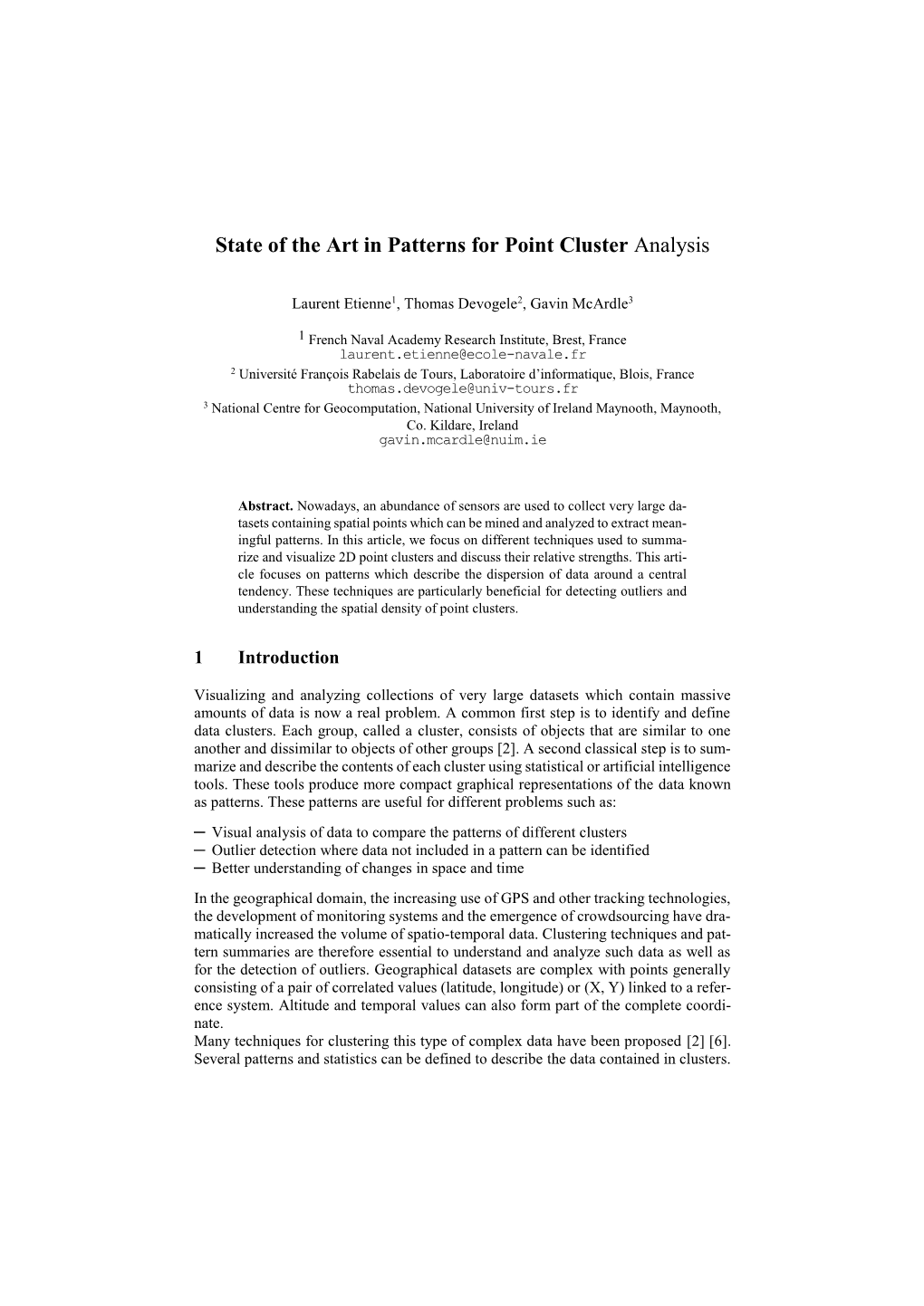 State of the Art in Patterns for Point Cluster Analysis