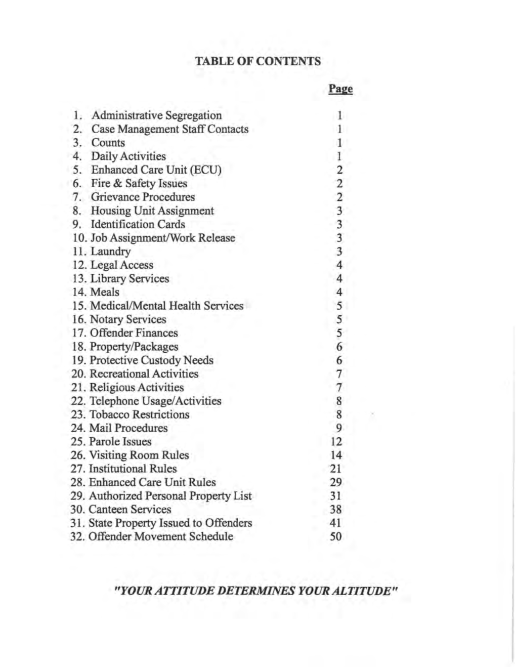 Movement Schedule 50