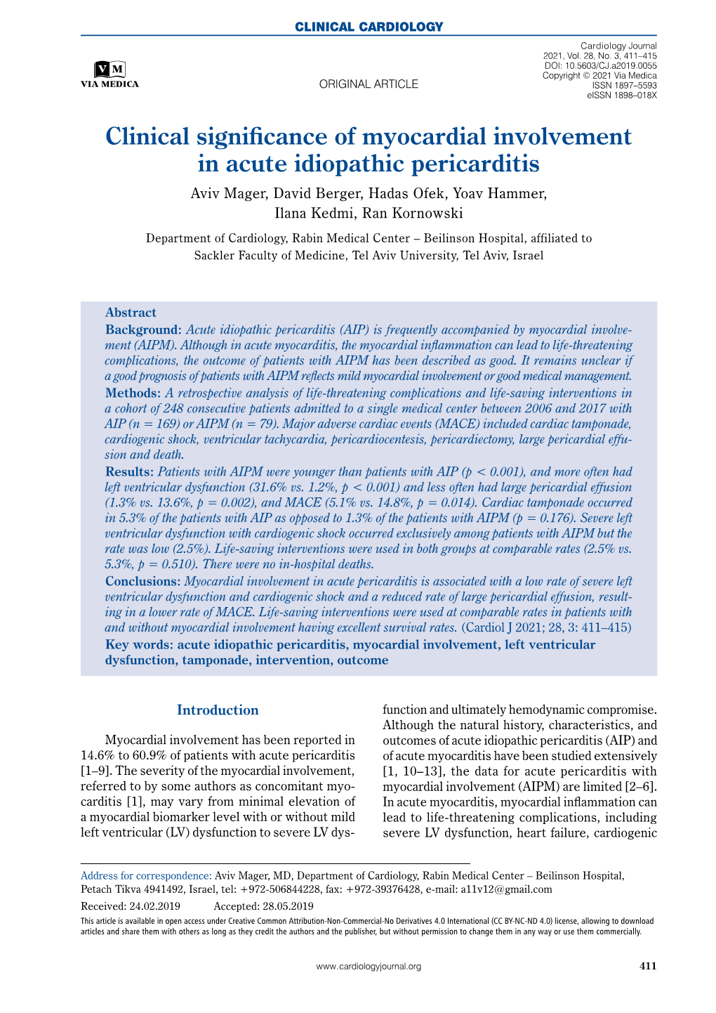 Clinical Significance of Myocardial Involvement in Acute Idiopathic