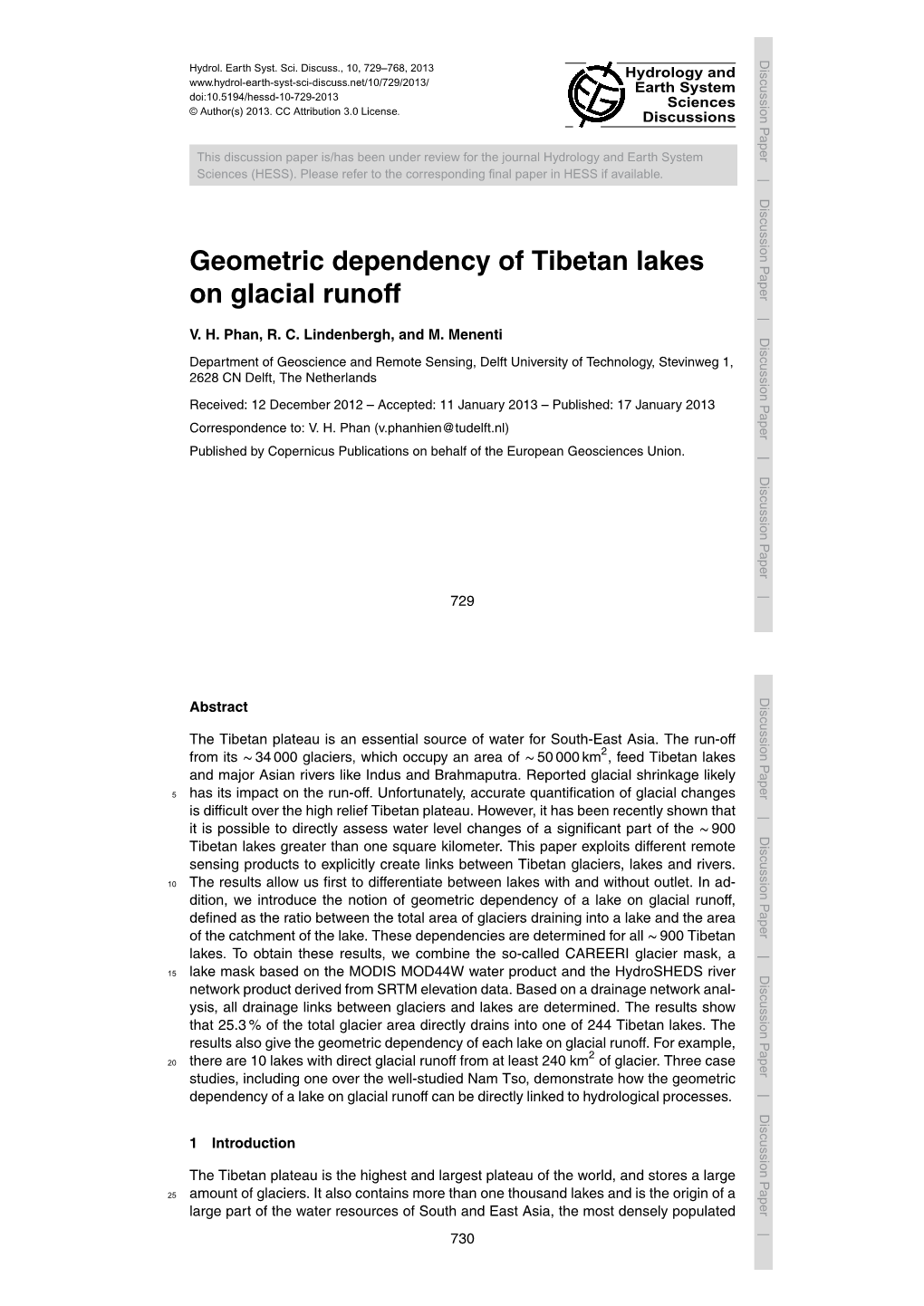 Geometric Dependency of Tibetan Lakes on Glacial Runoff