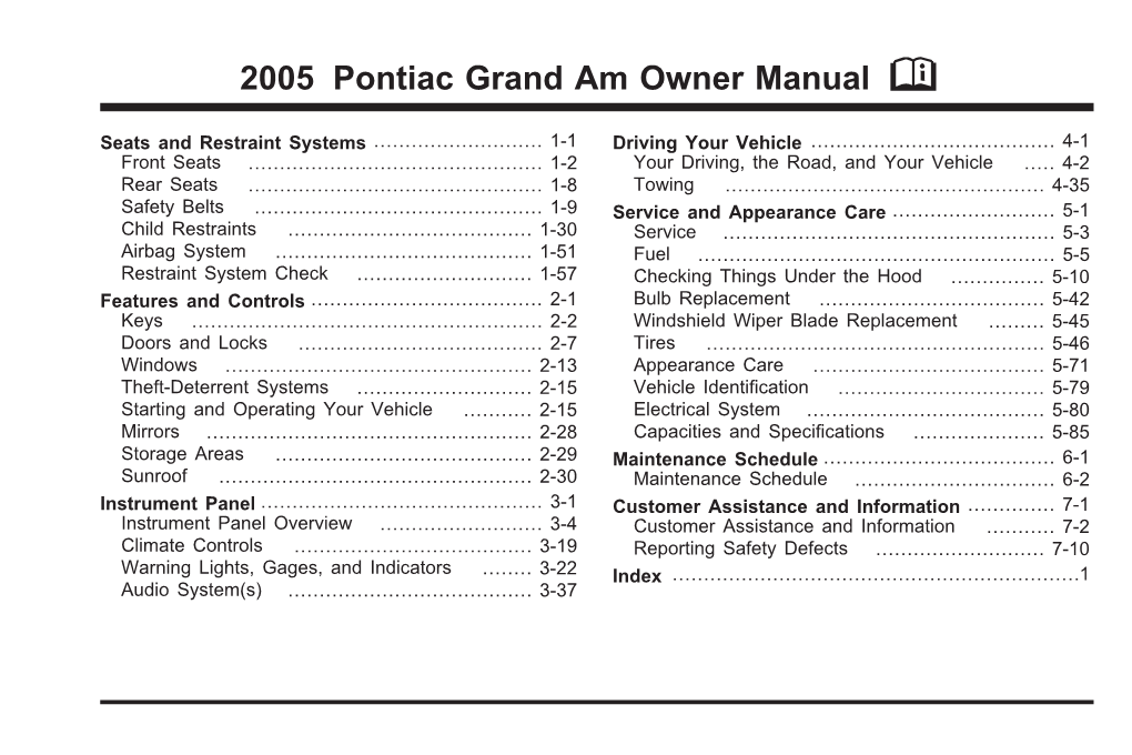 2005 Pontiac Grand Am Owner Manual M
