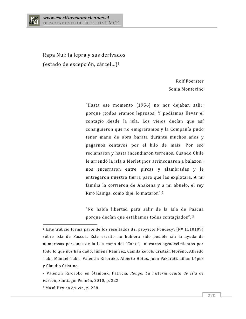 Rapa Nui: La Lepra Y Sus Derivados (Estado De Excepción, Cárcel…)1