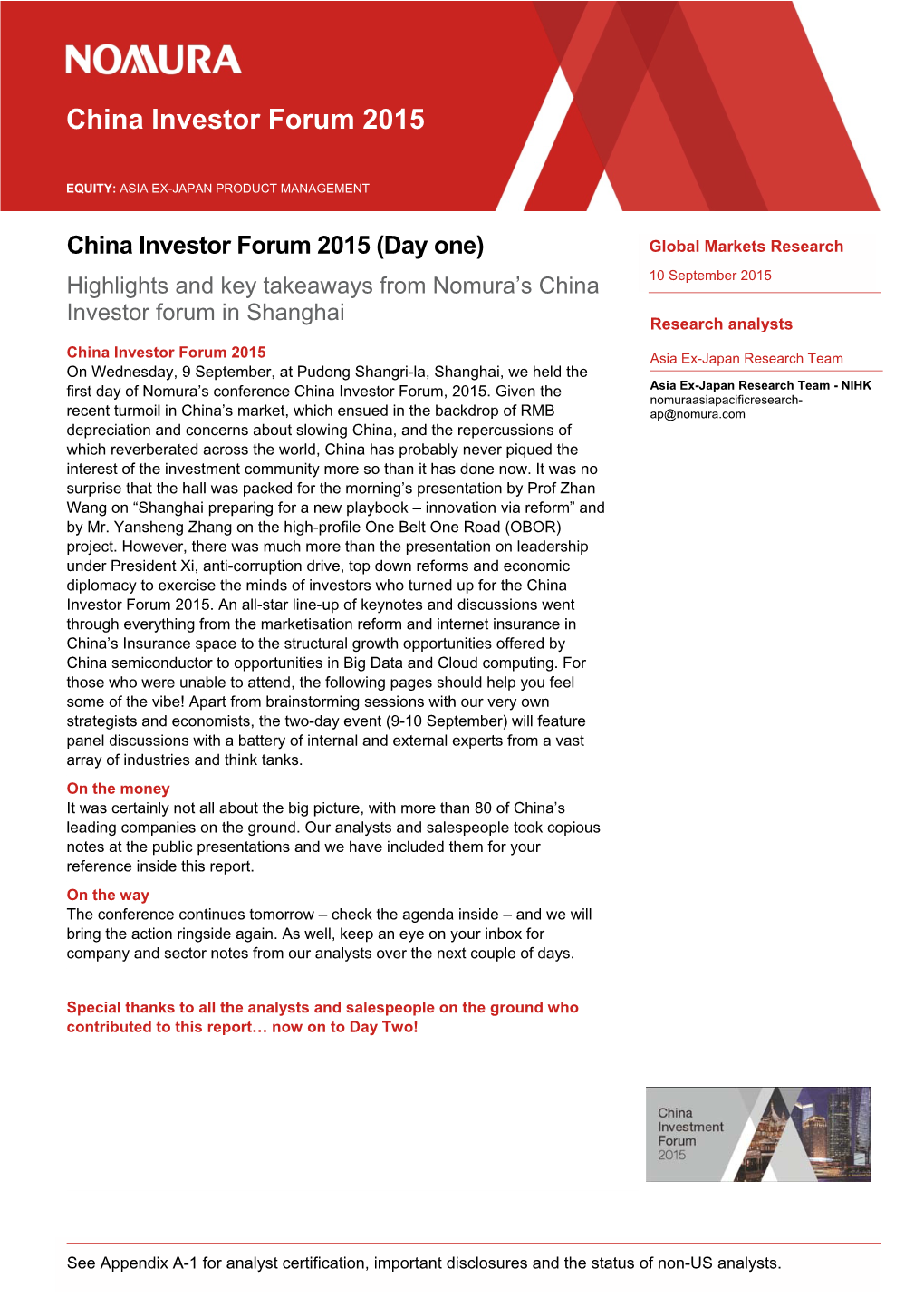 China Investor Forum 2015