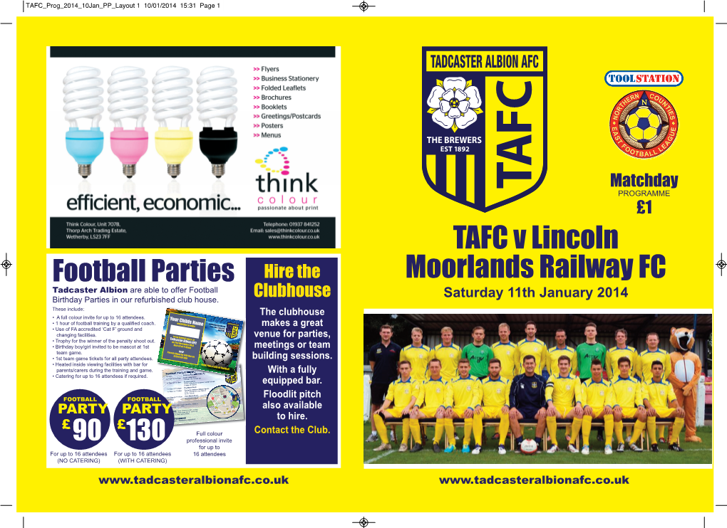 TAFC V Lincoln Moorlands Railway FC