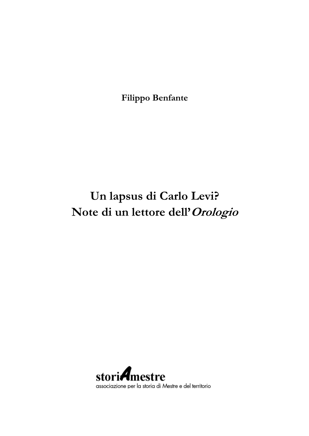 Un Lapsus Di Carlo Levi? Note Di Un Lettore Dell’Orologio