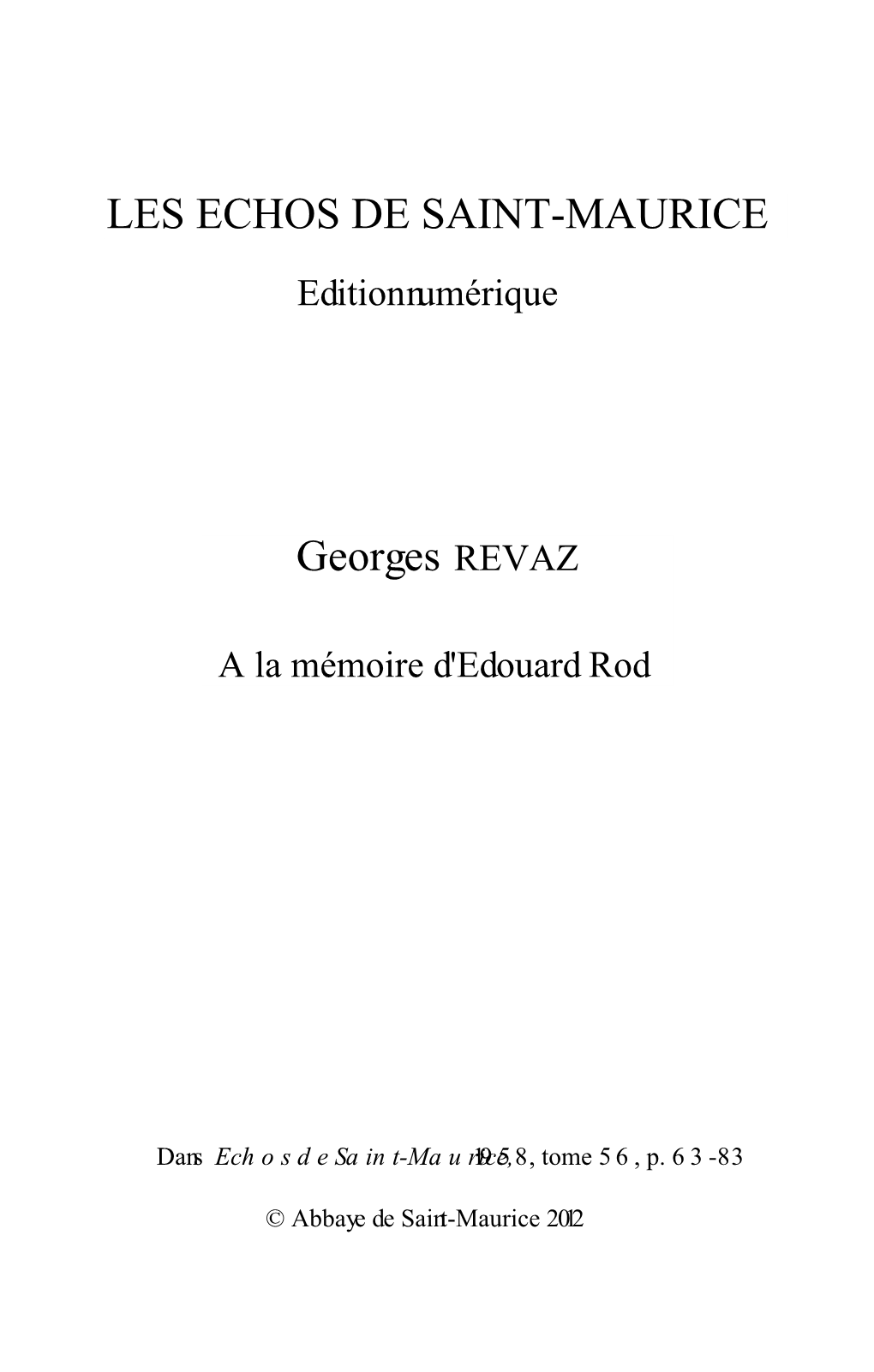 A La Mémoire D'edouard Rod