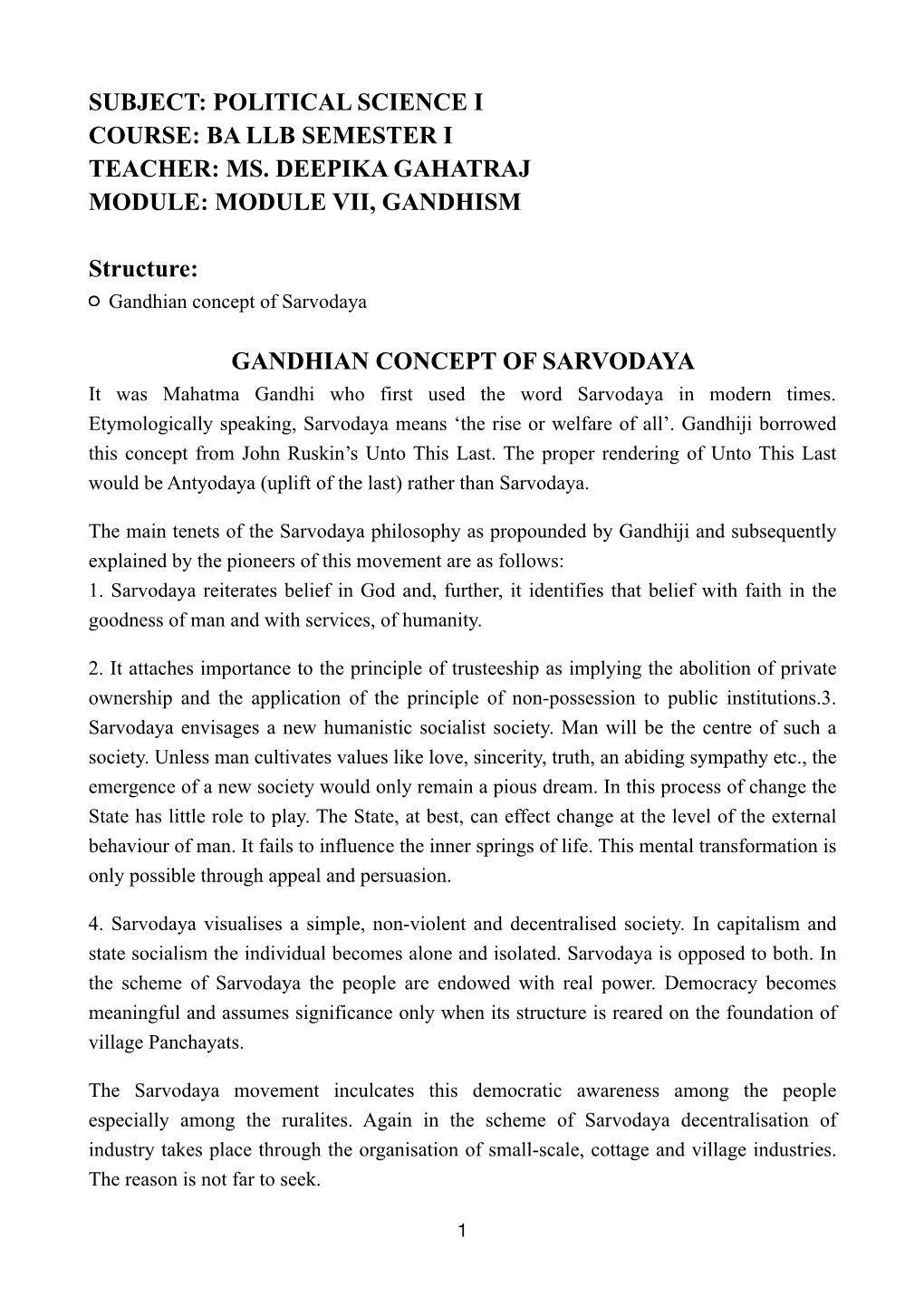 Gandhian Concept of Sarvodaya