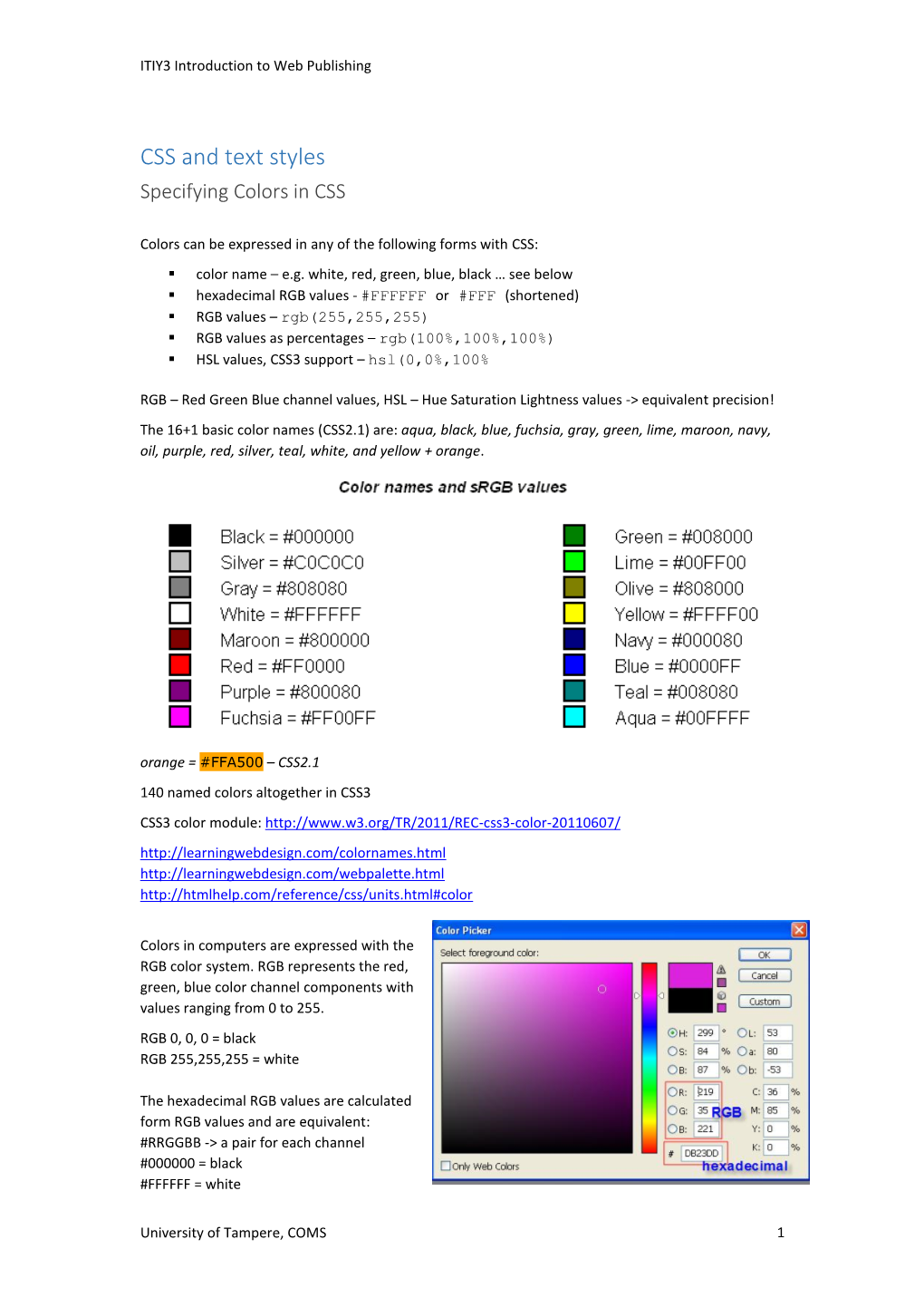 CSS and Text Styles Specifying Colors in CSS