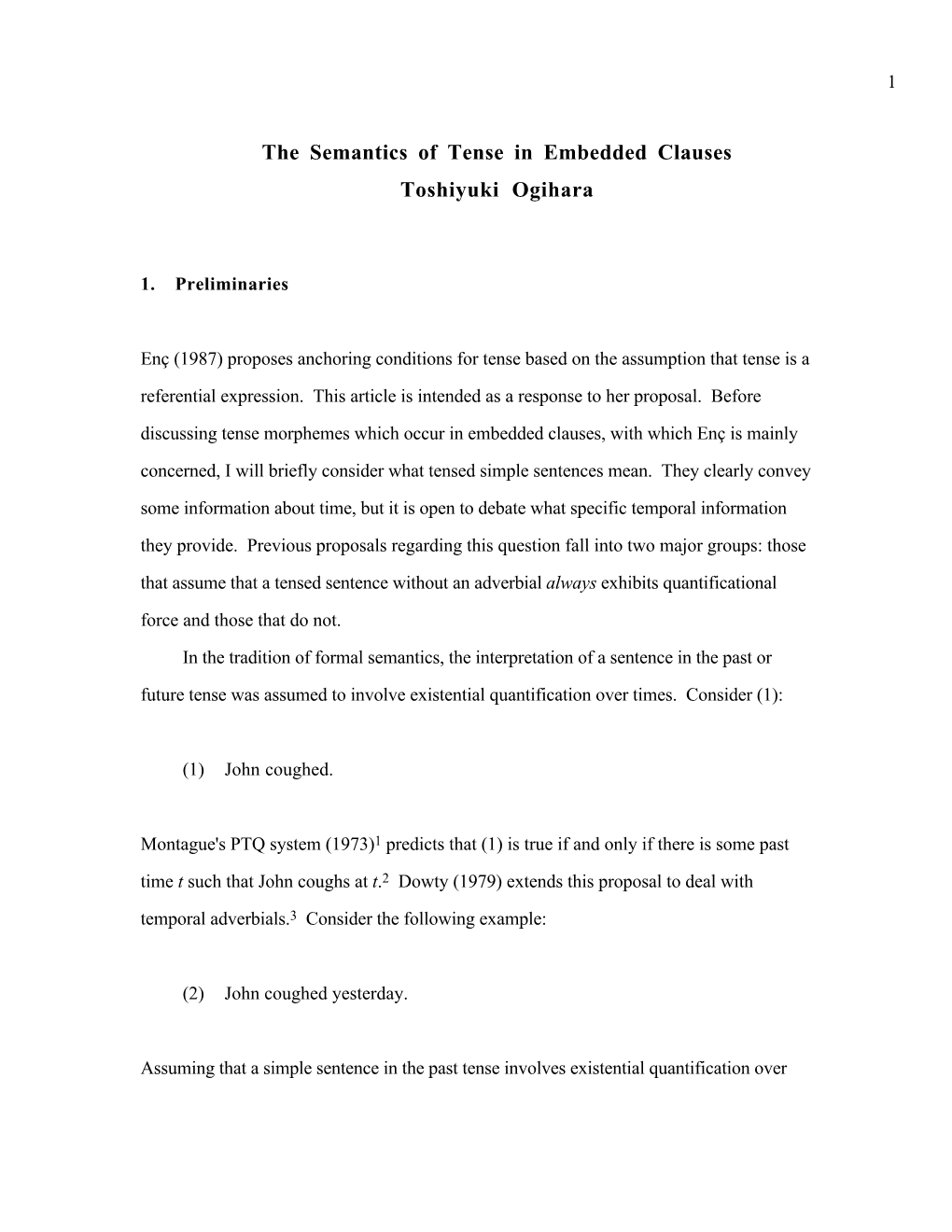 The Semantics of Tense in Embedded Clauses Toshiyuki Ogihara