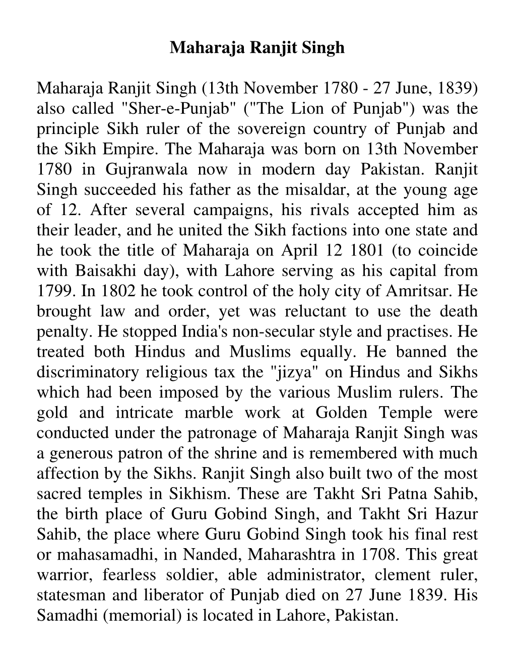 Maharaja Ranjit Singh