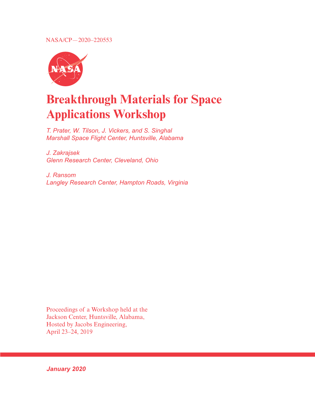 Breakthrough Materials for Space Applications Workshop