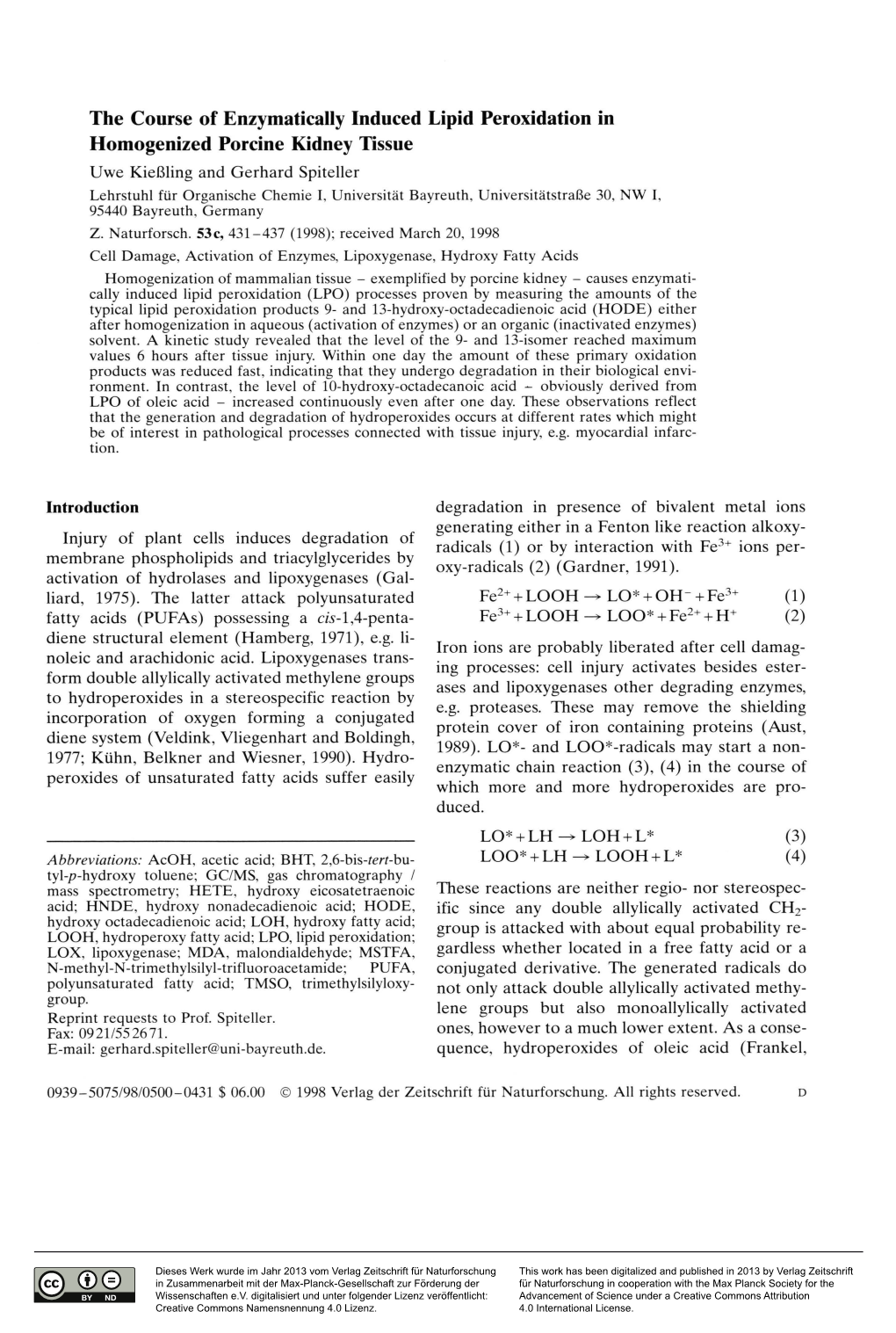 The Course of Enzymatically Induced Lipid Peroxidation In