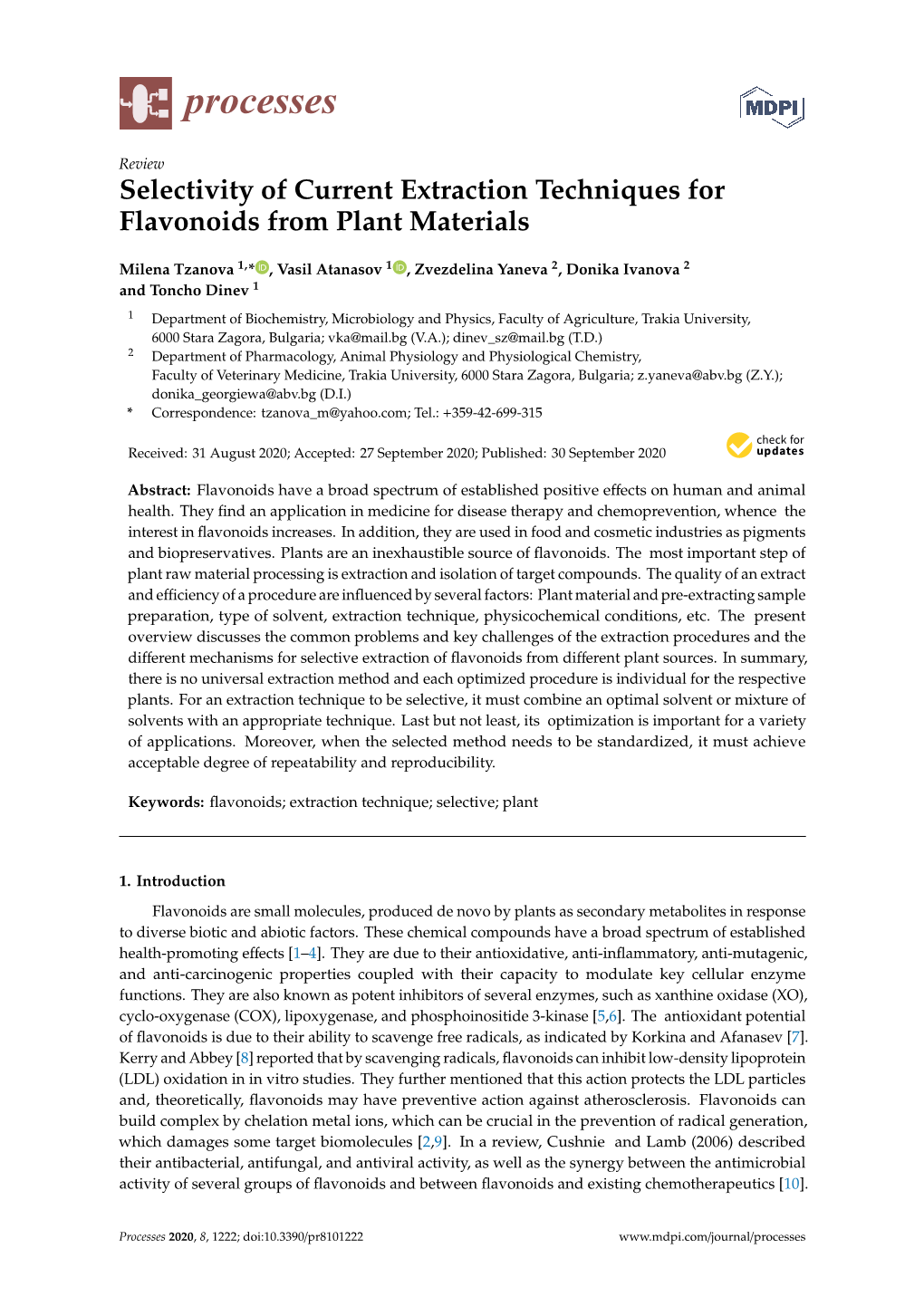 Selectivity of Current Extraction Techniques for Flavonoids from Plant Materials