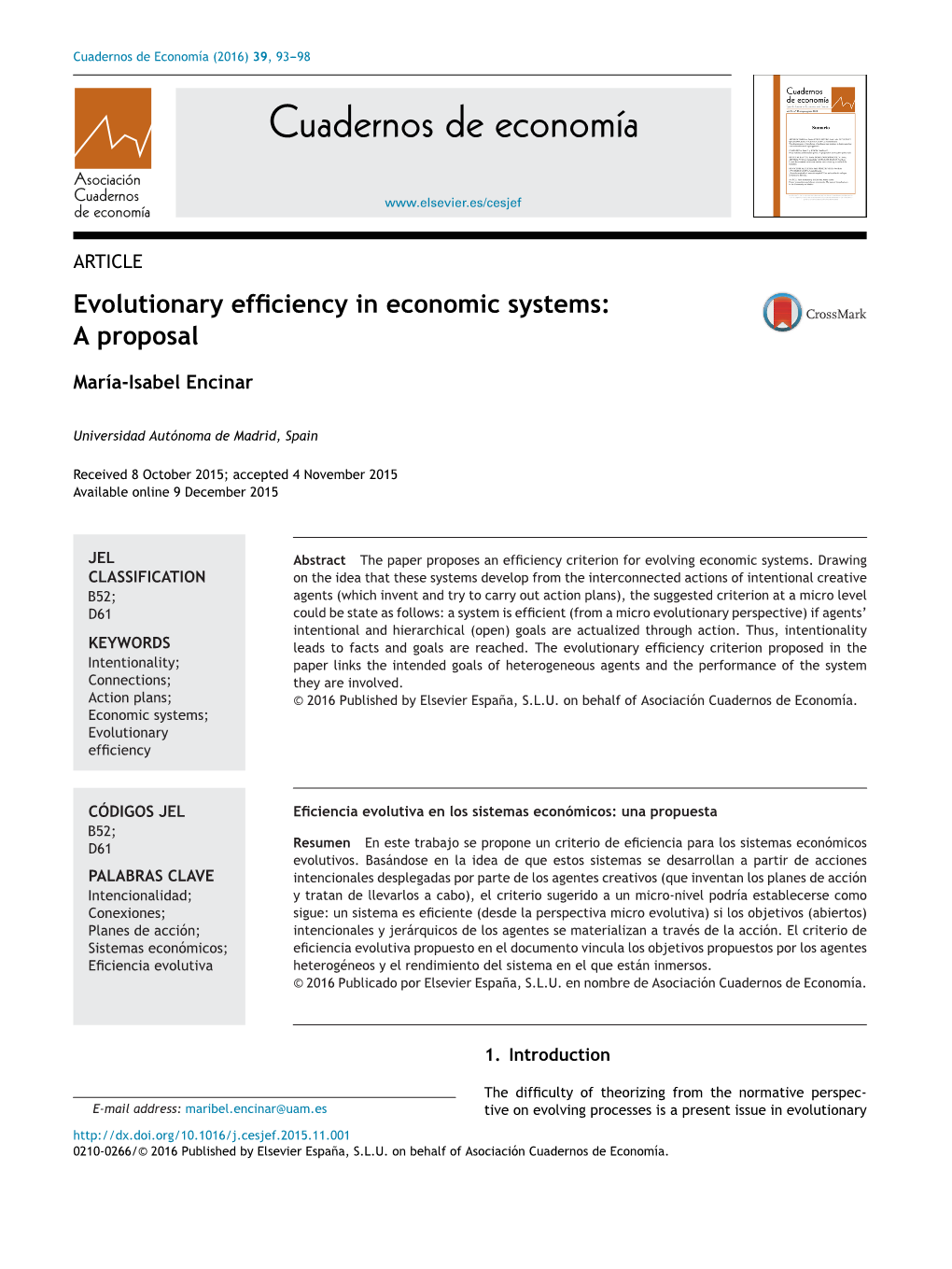 Evolutionary Efficiency in Economic Systems: a Proposal