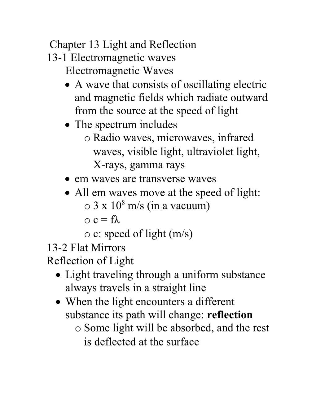 Chapter 13 Light and Reflection