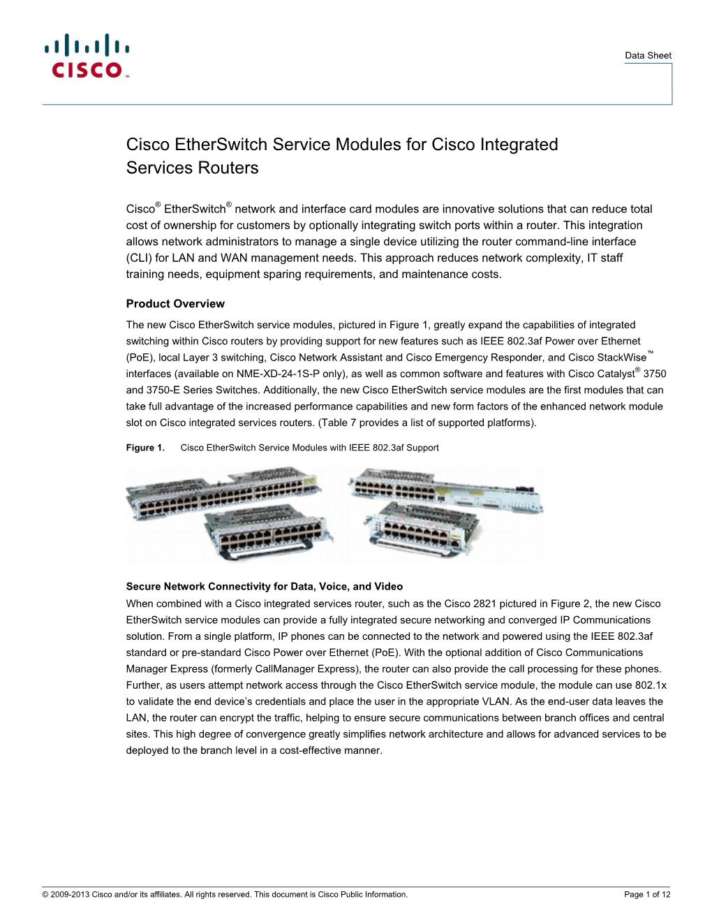 Cisco Etherswitch Service Modules for Cisco Integrated Services Routers