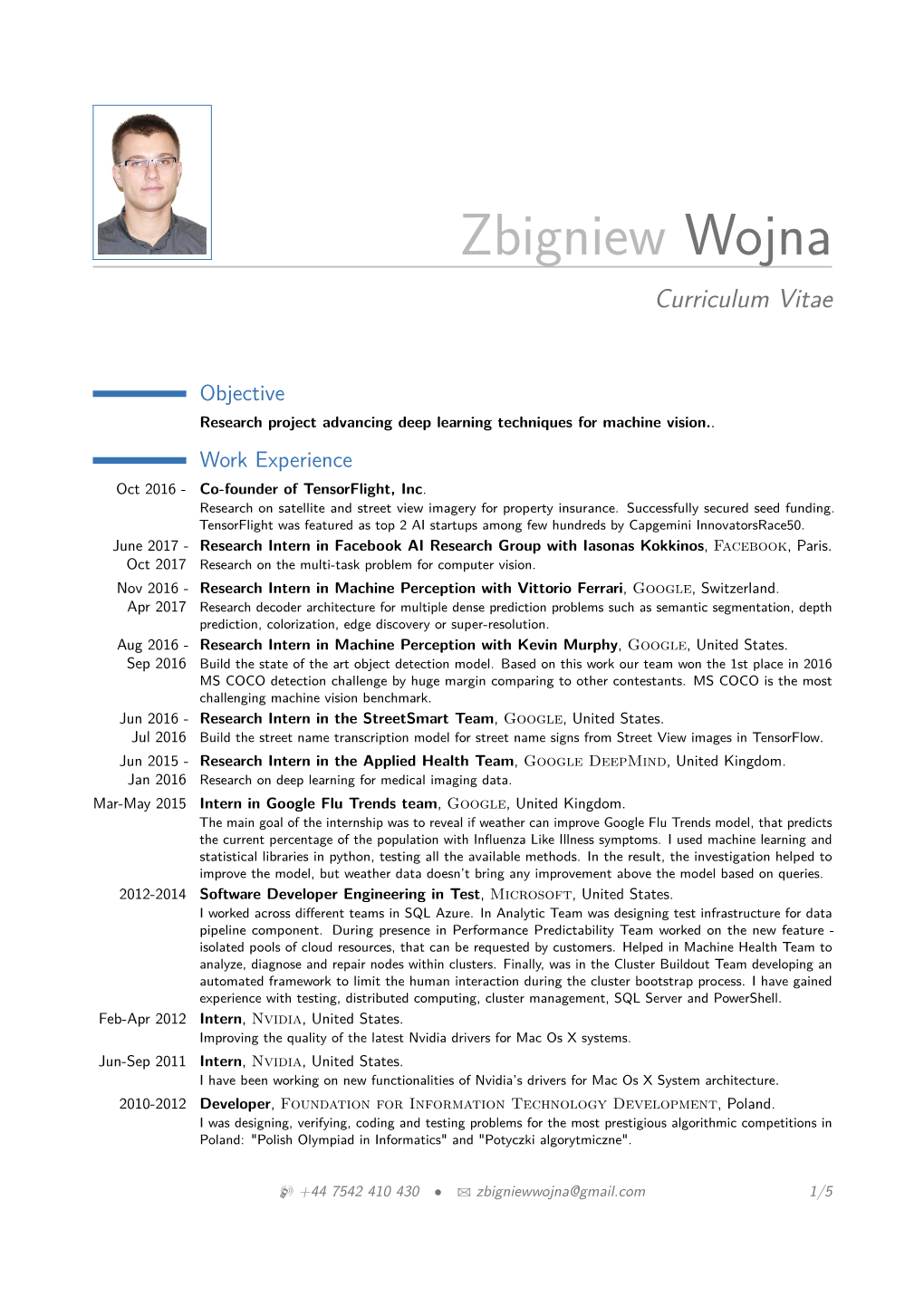 Zbigniew Wojna – Curriculum Vitae