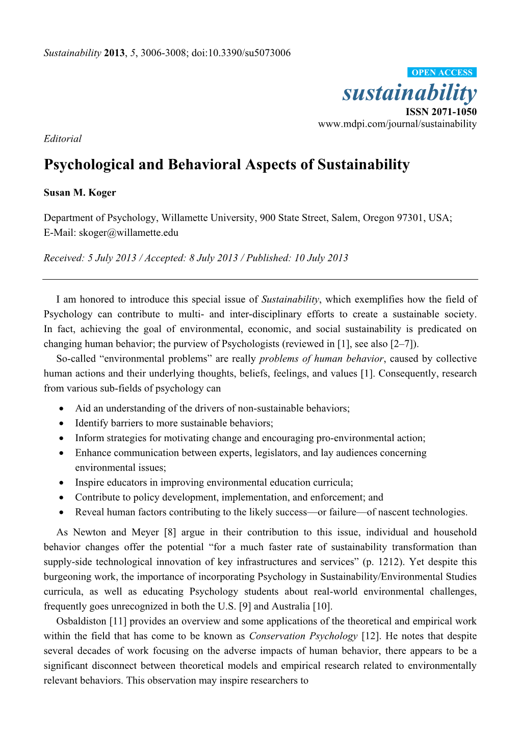 Psychological and Behavioral Aspects of Sustainability