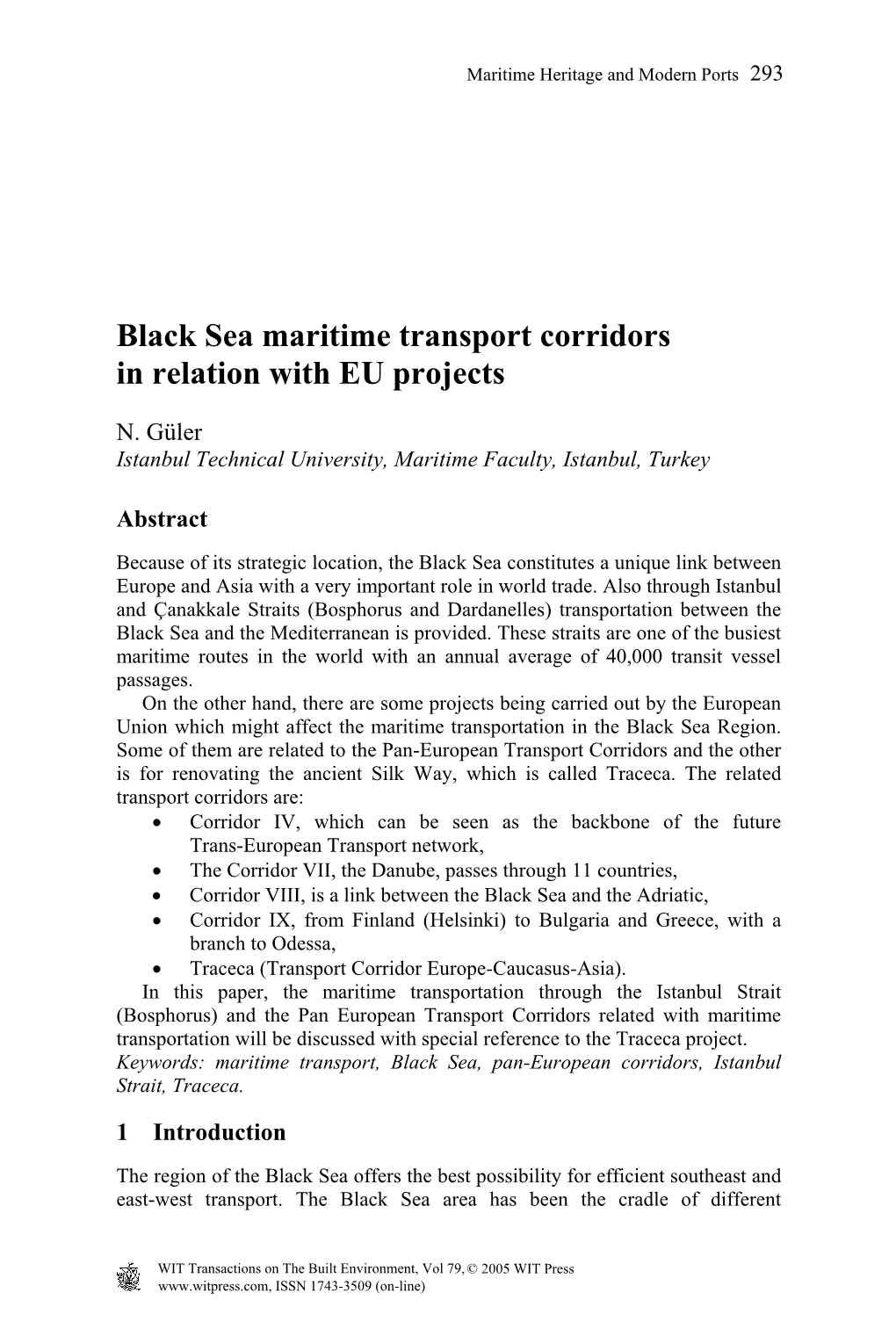 Black Sea Maritime Transport Corridors in Relation with EU Projects